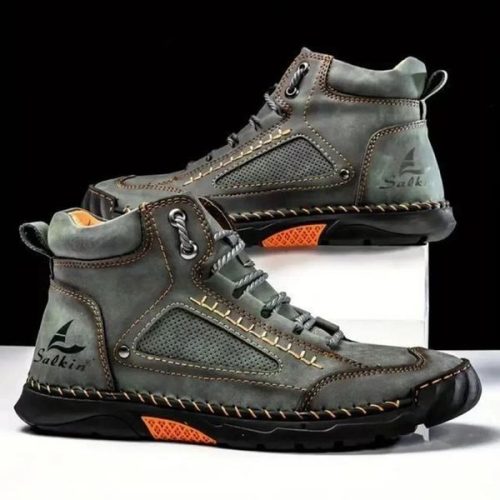 Mens Comfortable Handmade Leather Boots Waterproof Arch Support Pressure Relief