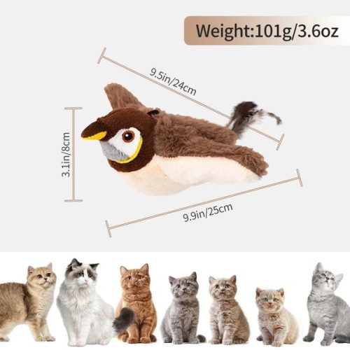 Interactive Flapping Bird Cat Toy With Realistic Sounds Catnip Plush Indoor Play