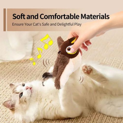 Interactive Flapping Bird Cat Toy With Realistic Sounds Catnip Plush Indoor Play