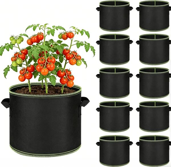 5-pack 5 Gallon Grow Bags Heavy Duty Aeration Fabric Pots With Handles For Veget